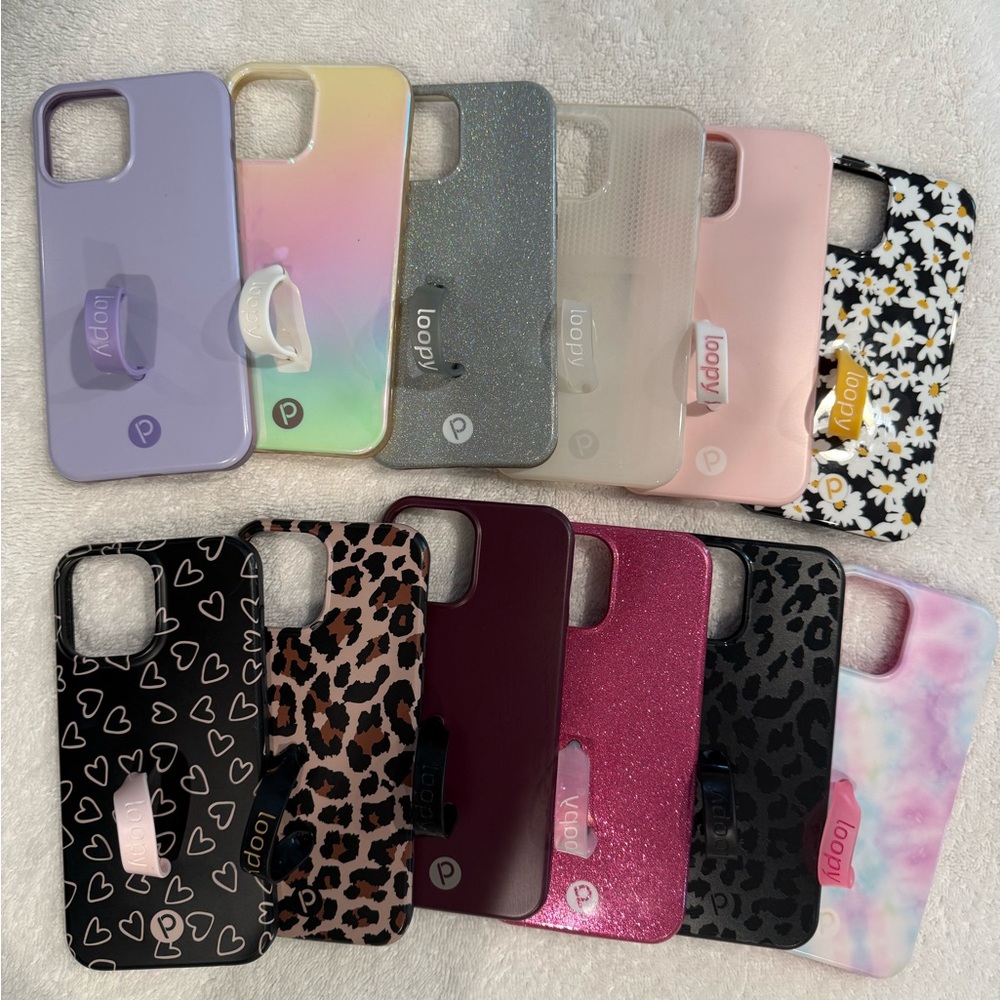 Includes all 12 Loopy Phone Covers for iPhone 12 promax- Purple, Pink, Black..
